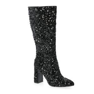 Steve Madden NYC Women's Tall Glitter Block Heel Boots, Black, Size 10 NWB